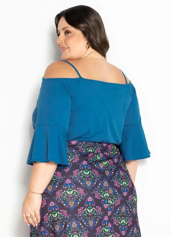 Marguerite - Blusa Azul com Mangas Flare e Alças Plus Size 2
