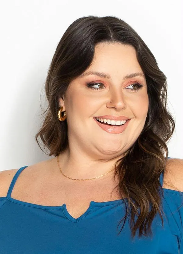 Marguerite - Blusa Azul com Mangas Flare e Alças Plus Size 3