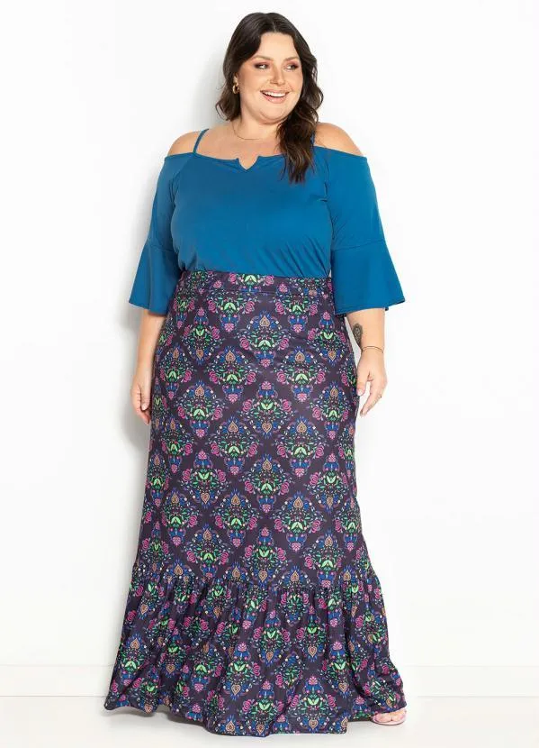 Marguerite - Blusa Azul com Mangas Flare e Alças Plus Size 4