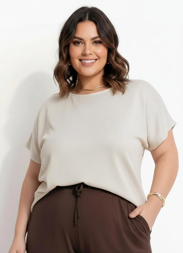 Marguerite - Blusa Bege em Malha Lurex com Brilho 1