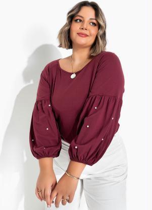 Blusa (Bord) com Prolas nas Mangas Plus Size