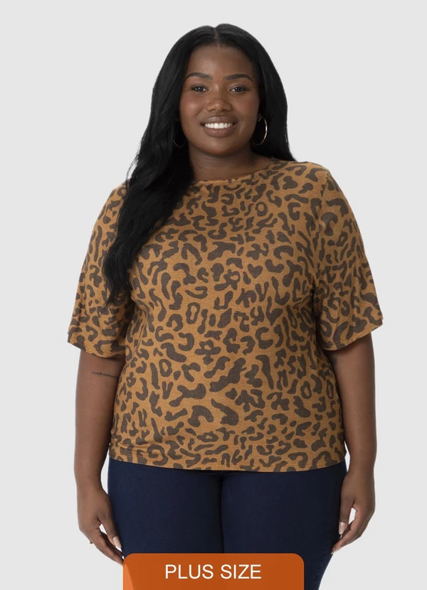 Malwee - Blusa Box Animal Print em Viscolinho Marrom