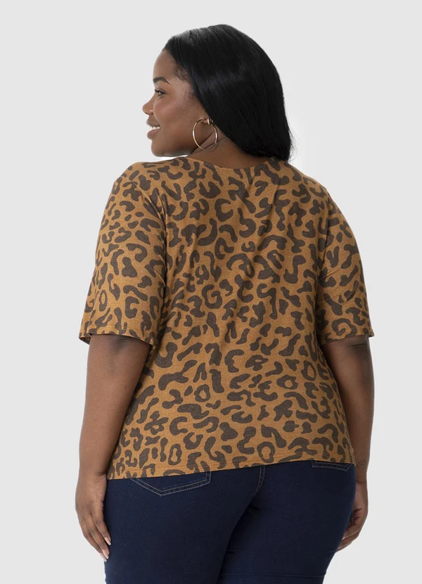 Malwee - Blusa Box Animal Print em Viscolinho Marrom 2