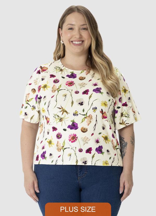 Malwee - Blusa Box Floral em Viscolinho Branco