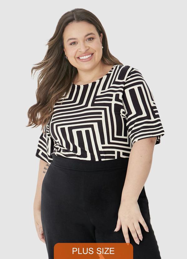 Malwee - Blusa Box Geométrica em Viscolinho Preto
