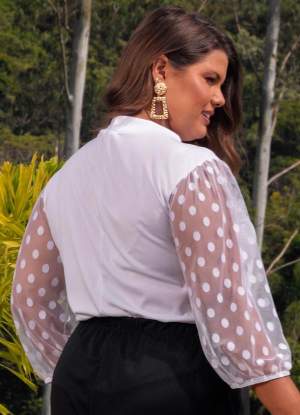 Marguerite - Blusa Branca em Malha e Tule Poá 2