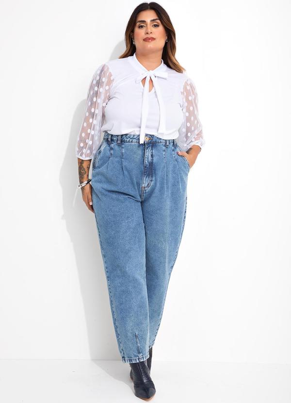 Marguerite - Blusa Branca em Malha e Tule Poá 5