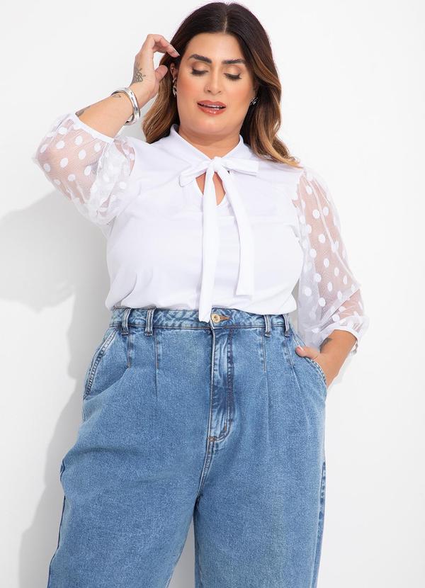 Marguerite - Blusa Branca em Malha e Tule Poá 6