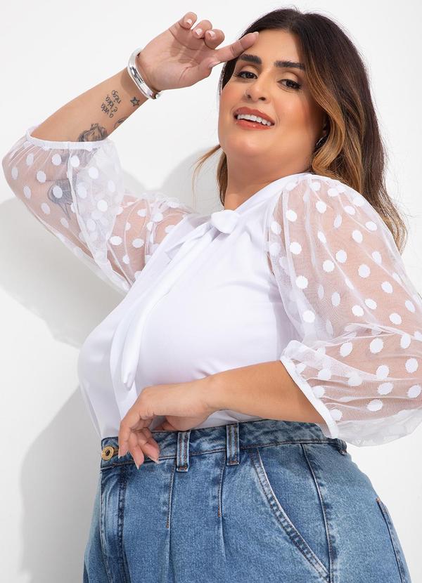 Marguerite - Blusa Branca em Malha e Tule Poá 7