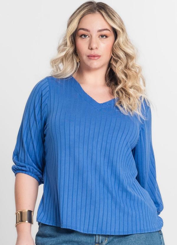 Infinita Cor - Blusa Canelada Plus Azul