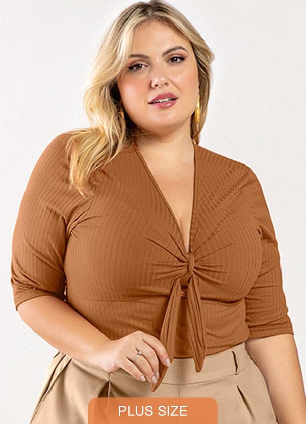 Rezzato - Blusa em Ribana com Amarração Adulto Plus Marrom 1