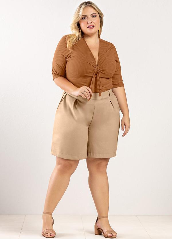 Rezzato - Blusa em Ribana com Amarração Adulto Plus Marrom 2