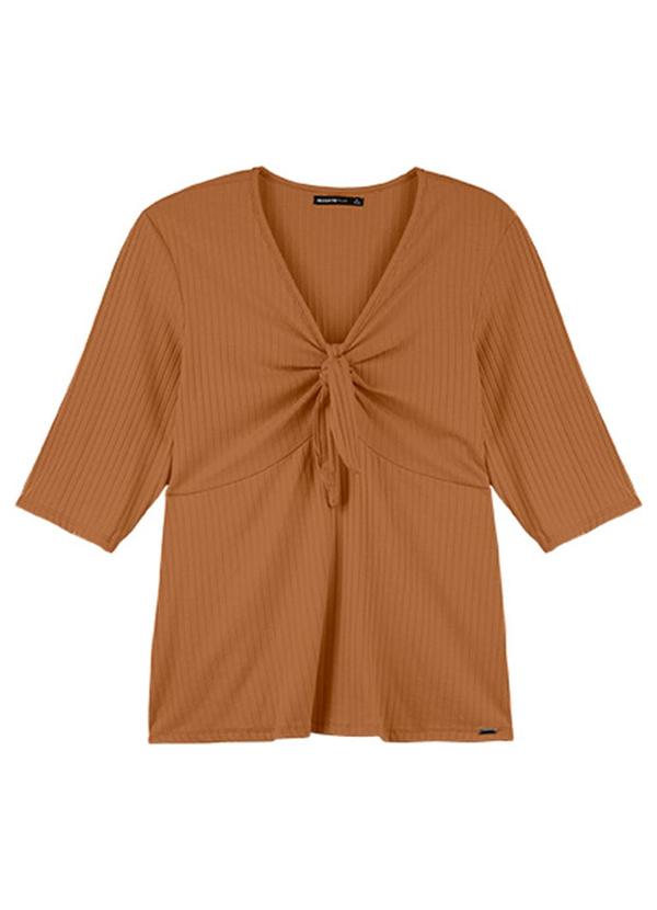 Rezzato - Blusa em Ribana com Amarração Adulto Plus Marrom 3