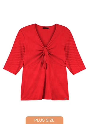 Outlet - Blusa em Ribana com Amarração Plus Vermelho - OUTLET