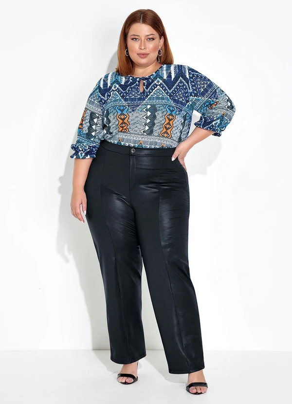 Marguerite - Blusa Étnica Azul Amarração no Decote Plus Size 4