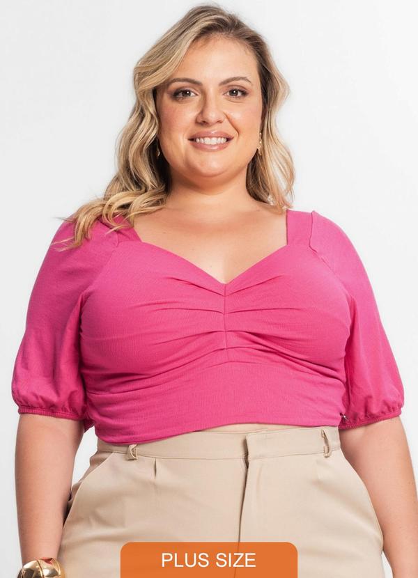 Secret Glam - Blusa Feminina Manga 3/4 Plus Size Rosa