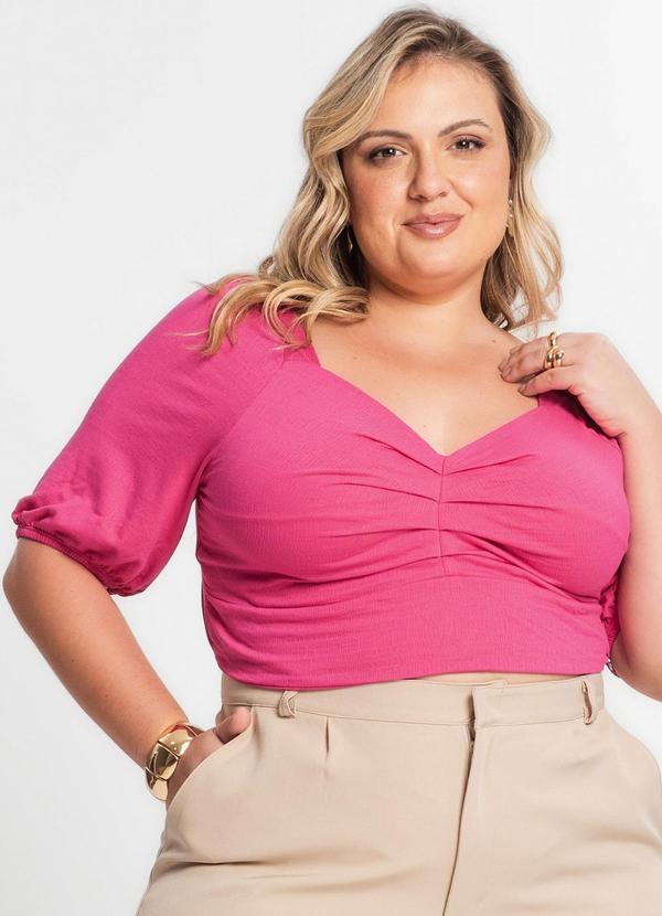 Secret Glam - Blusa Feminina Manga 3/4 Plus Size Rosa 4