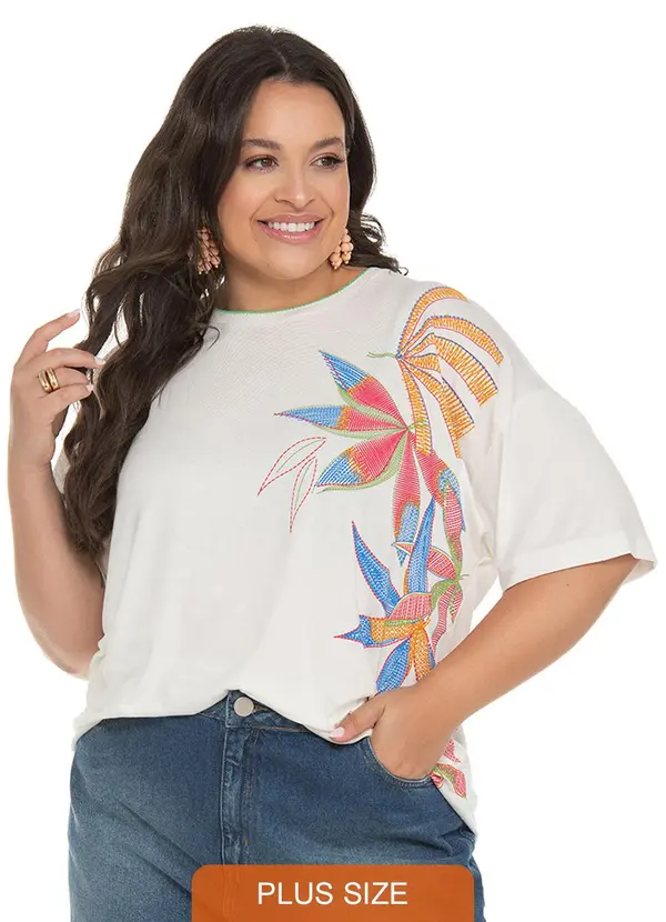 Secret Glam - Blusa Feminina Plus Size Florida Bege