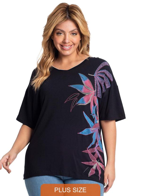 Secret Glam - Blusa Feminina Plus Size Florida Preto