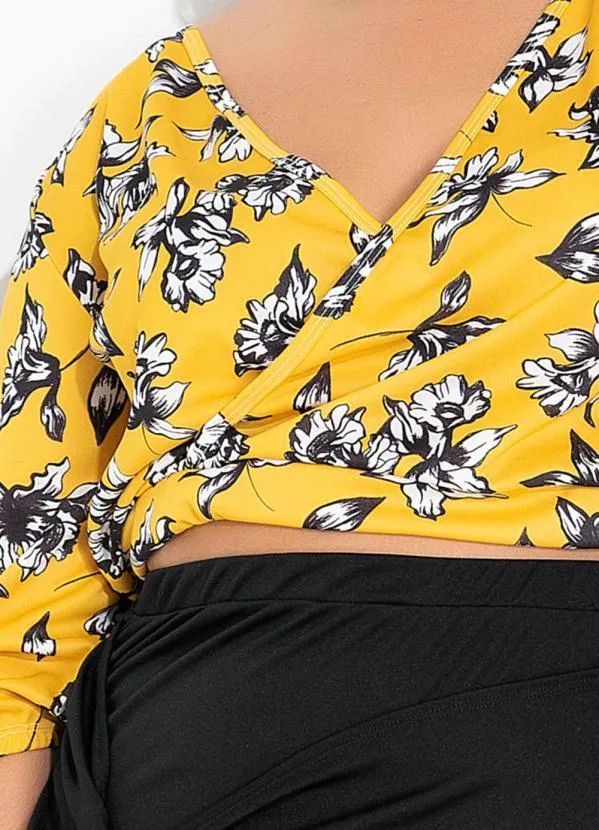 Marguerite - Blusa Floral Amarela Transpassada Plus Size 3