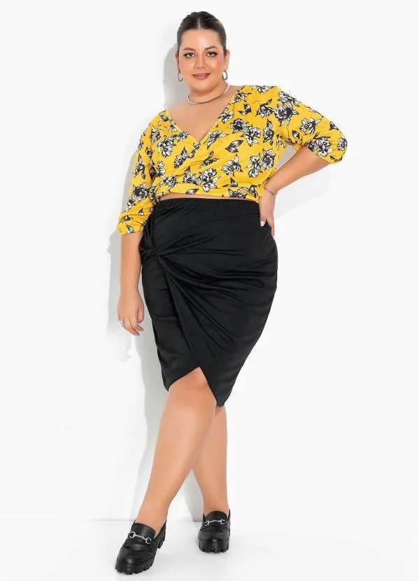 Marguerite - Blusa Floral Amarela Transpassada Plus Size 4