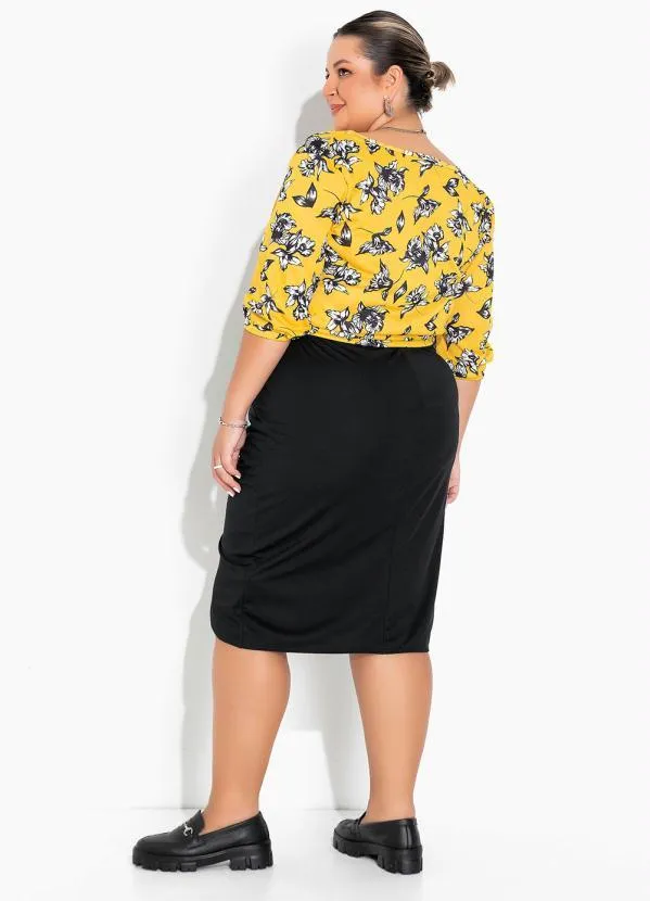 Marguerite - Blusa Floral Amarela Transpassada Plus Size 5