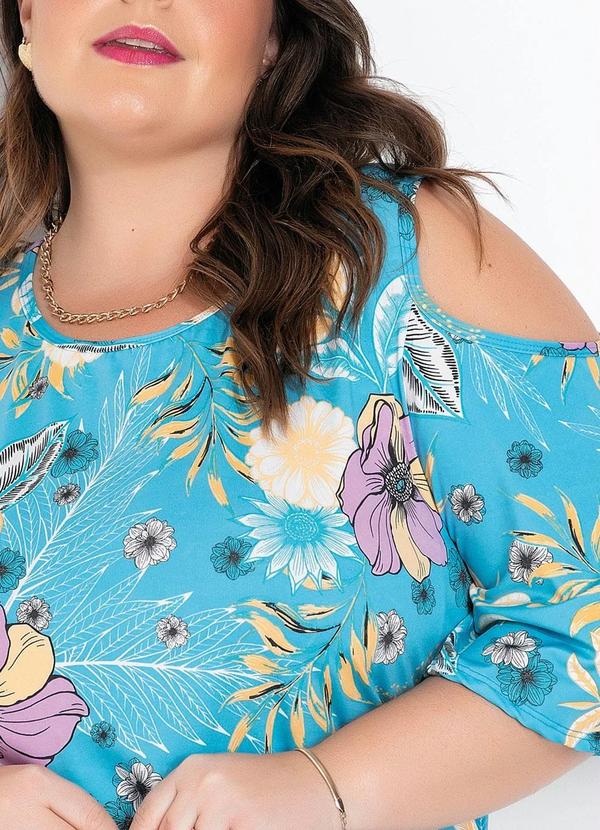Outlet - Blusa Floral Azul com Vazado na Manga Plus Size 3