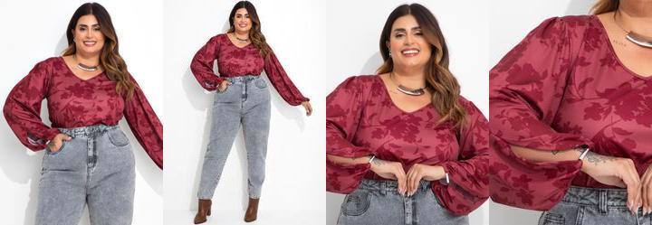 Blusa Floral Bord em Jersey Acetinado