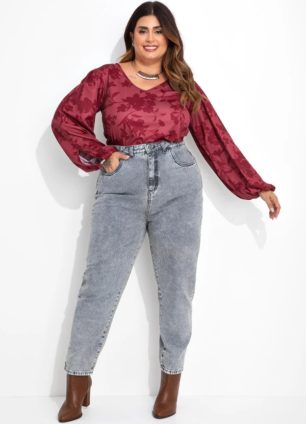 Marguerite - Blusa Floral Bordô em Jersey Acetinado 2