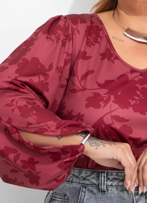 Marguerite - Blusa Floral Bordô em Jersey Acetinado 4