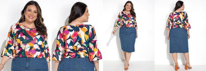 Blusa Floral Colorido em Jersey Acetinado
