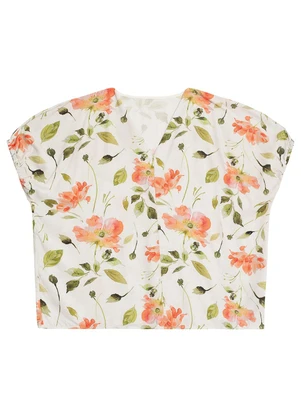 Malwee - Blusa Floral Mullet em Malha Plus Off White - MALWEE