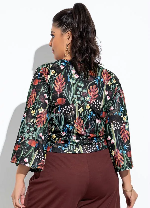 Marguerite - Blusa Floral Preta em Jersey Acetinado 3