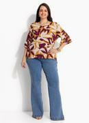 Blusa Floral Roxo em Malha de Viscose com Elastano