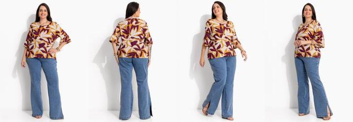 Blusa Floral Roxo em Malha de Viscose com Elastano