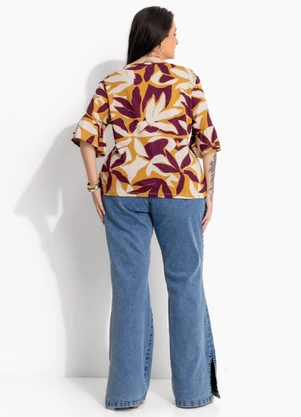 Marguerite - Blusa Floral Roxo em Malha de Viscose com Elastano - MARGUERITE