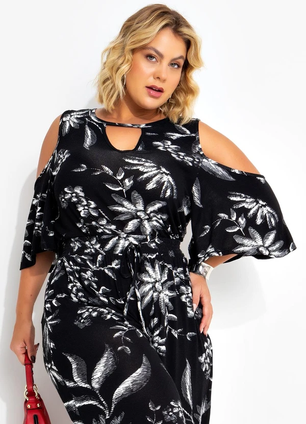 Marguerite - Blusa Folhagem Preta em Malha Tricô