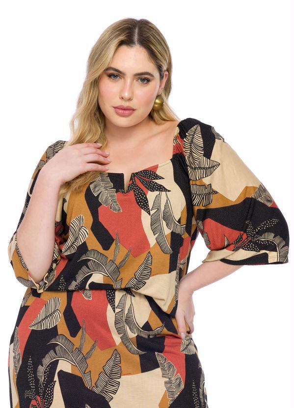 Lisamour - Blusa Folhagem Tropical Marrom 1