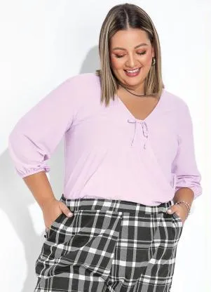 Marguerite - Blusa Lilás Malha Crepe Transpassada Plus Size - MARGUERITE