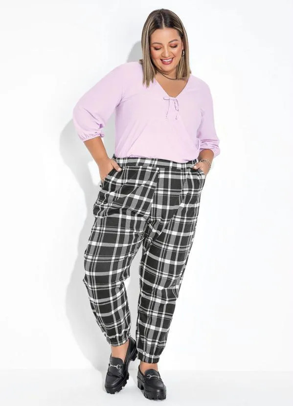 Marguerite - Blusa Lilás Malha Crepe Transpassada Plus Size 4