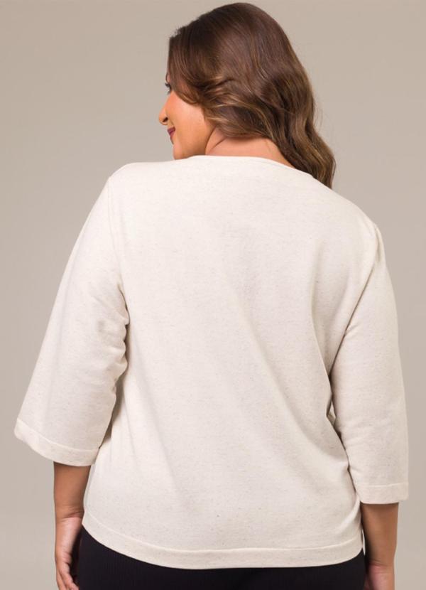 Cess - Blusa Manga 3/4 em Moletinho com Linho Branco 2