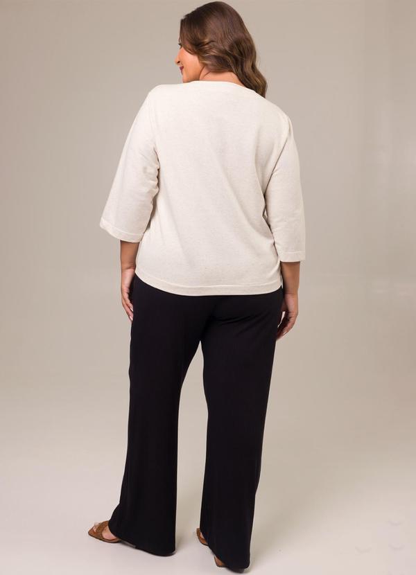 Cess - Blusa Manga 3/4 em Moletinho com Linho Branco 4