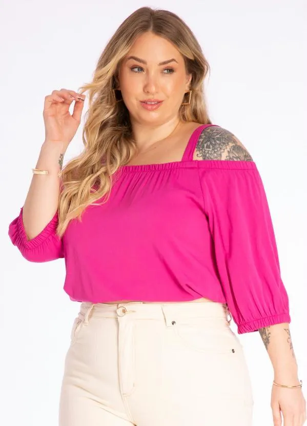Lisamour - Blusa Manga 3/4 em Tecido Magenta