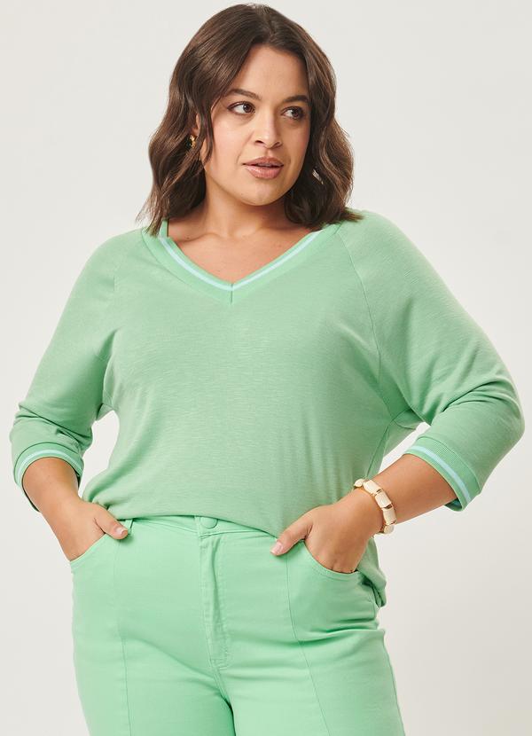 Lisamour - Blusa Manga 3/4 em Tricot Flamê Verde