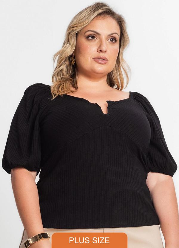 Secret Glam - Blusa Manga 3/4 Feminina Plus Size Preto