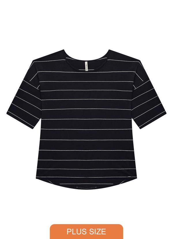 Lunender Mais Mulher - Blusa Manga 3/4 Plus Size em Malha Listrada Preto