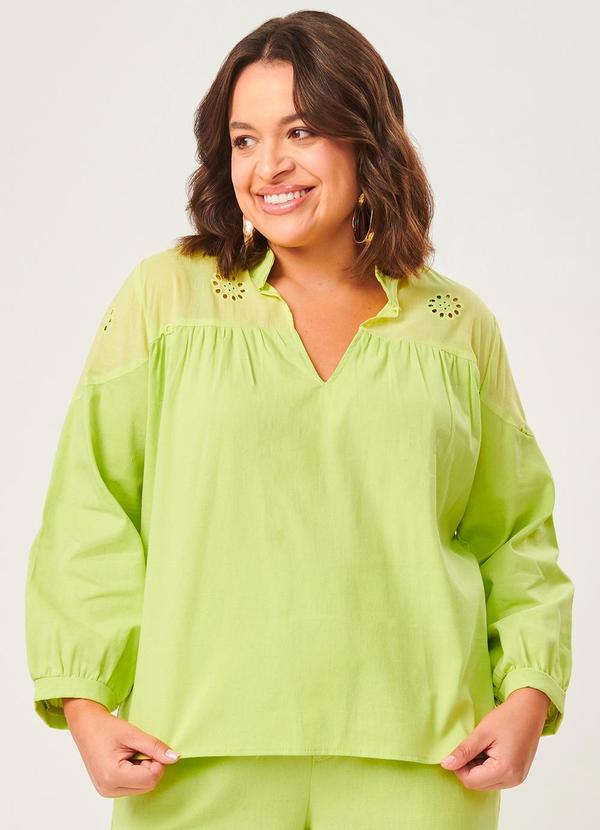 Lisamour - Blusa Manga 7/8 em Viscolinho Verde