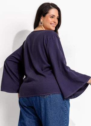 Marguerite - Blusa Marinho em Tecido de Viscose Sarjada e Costura Contrastante - MARGUERITE