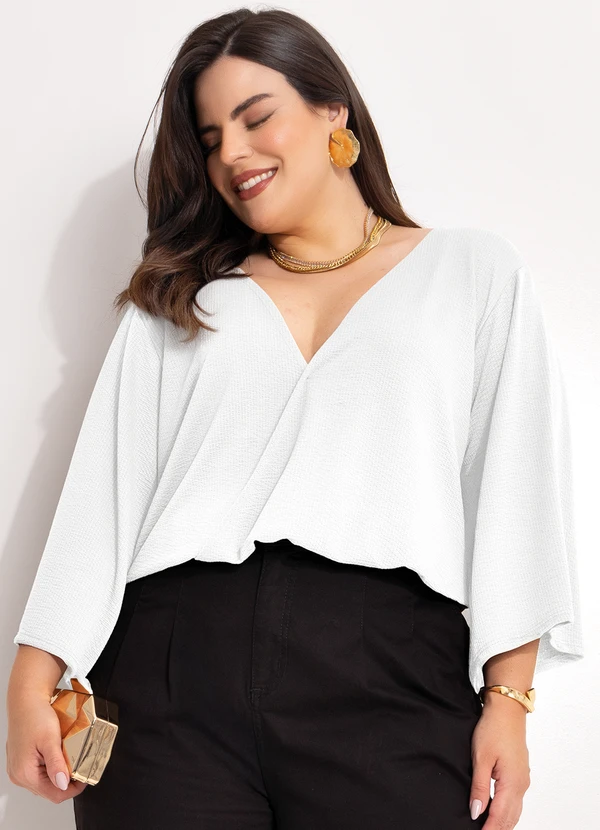 Marguerite - Blusa Off White em Malha Anarruga
