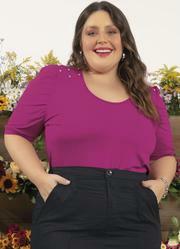 Blusa Pink com Apliques de Metal Plus Size